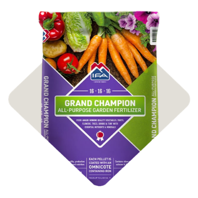 A bag of IFA Grand Champion All-Purpose Garden Fertilizer.