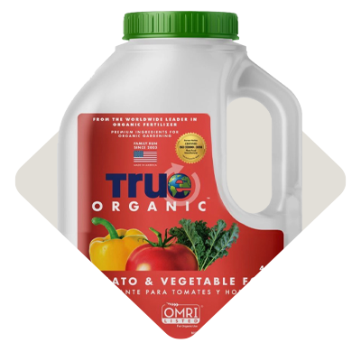 A bottle of True Organic Tomato and Vegetable Fertilizer