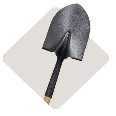 A dark metal shovel.