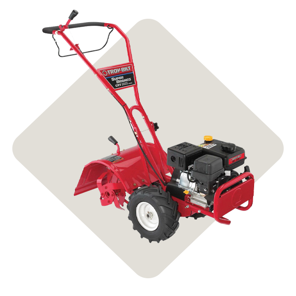 A red motorized tiller.