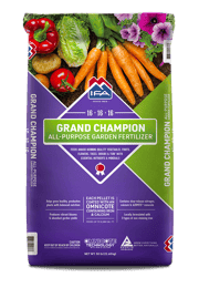 A purple bag of IFA Grand Champion 16-16-16 fertilizer for gardeners in the Intermountain West.
